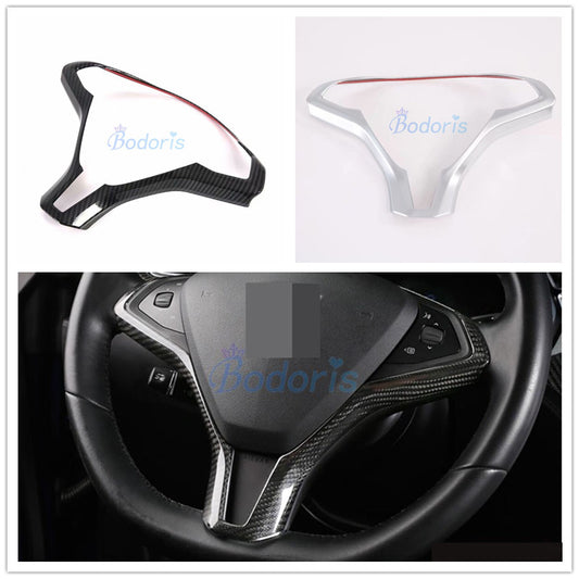 For Tesla Model X S 2016 2017 2018 Carbon Fiber Color Interior Steering Wheel Trim Overlay Frame Trim Car Styling Accessories