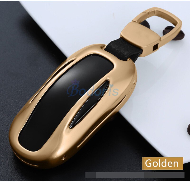 For Tesla Model X 2016 2017 2018 Silver Golden Gray Color Key Chains Case Ring Cover Chrome Car Styling Accessories