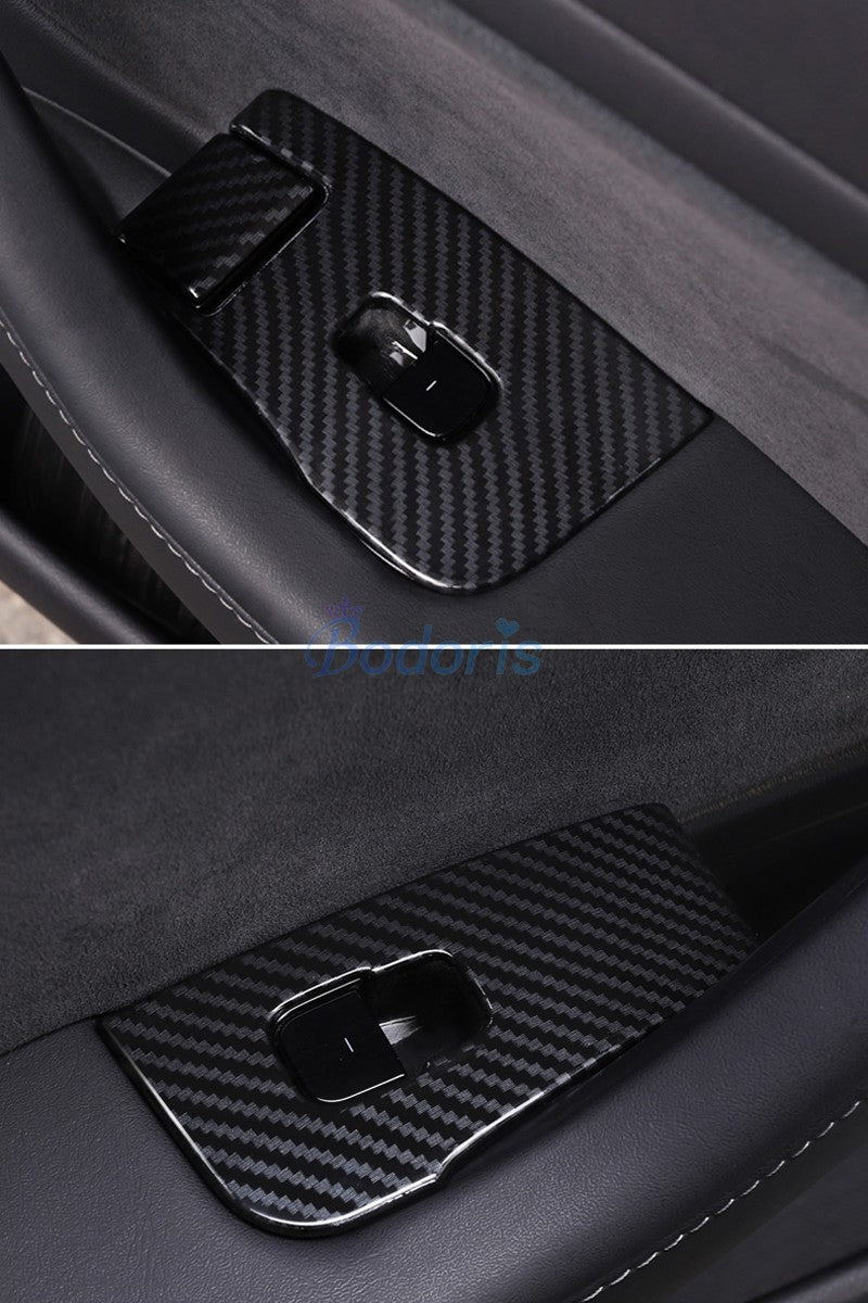 For LHD Tesla Model 3 2017 2018 2019 Carbon Fiber Color Interior Window Glass Switch Button Trim Cover Car Styling Accessories
