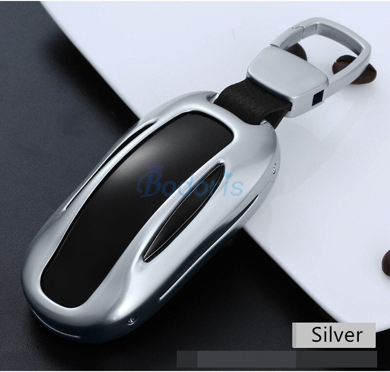 For Tesla Model X 2016 2017 2018 Silver Golden Gray Color Key Chains Case Ring Cover Chrome Car Styling Accessories