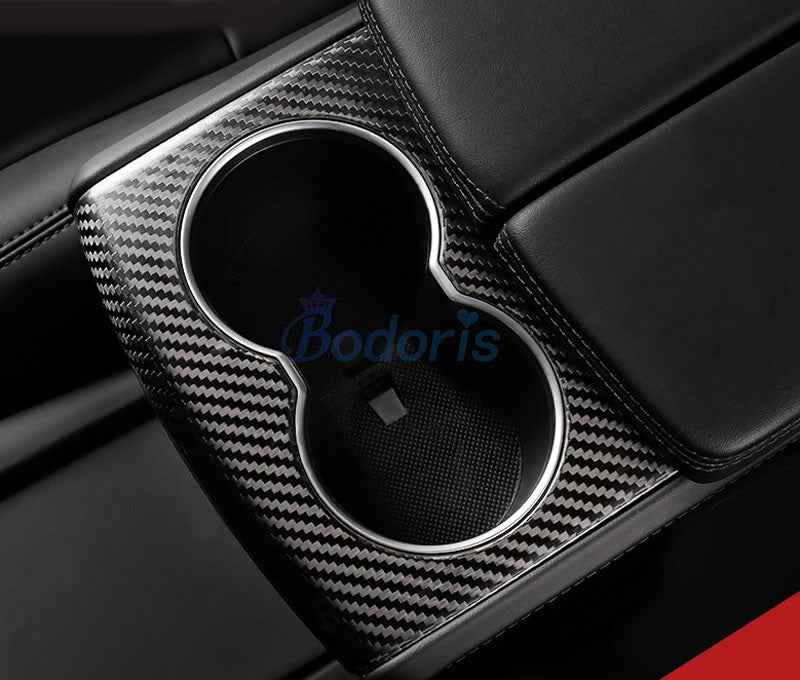 For Tesla Model X S 2016 2017 2018 Carbon Fiber Color Interior Rear Seat Armrest Cup Bottle Holder Trim Car Styling Accessories