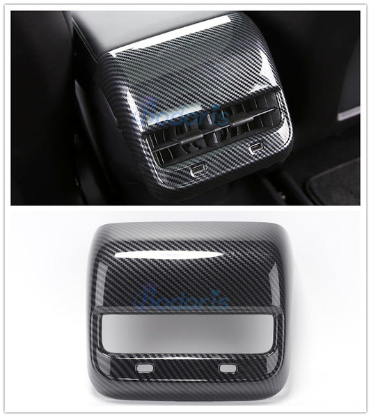 For Tesla Model 3 2017 2018 2019 Carbon Fiber Color Rear Seat Air Vent AC Outlet Vent Cover Panel Car Styling Accessories