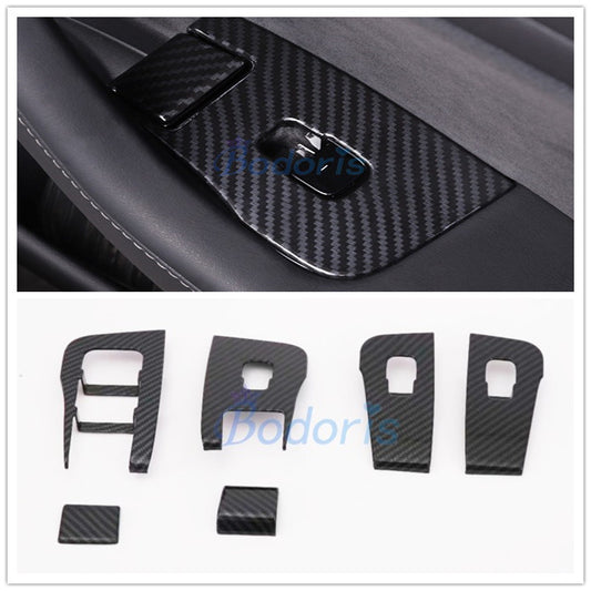 For LHD Tesla Model 3 2017 2018 2019 Carbon Fiber Color Interior Window Glass Switch Button Trim Cover Car Styling Accessories