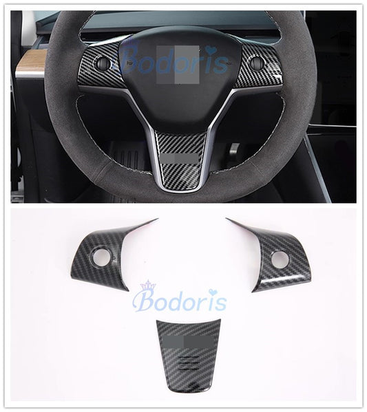 For Tesla Model 3 2017 2018 2019 Carbon Fiber Color Interior Steering Wheel Trim Cover Car Styling Accessories