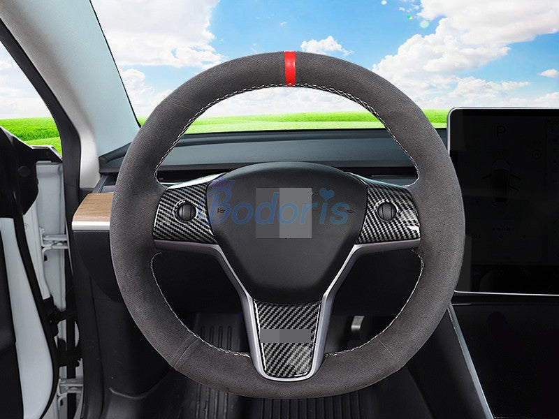 For Tesla Model 3 2017 2018 2019 Carbon Fiber Color Interior Steering Wheel Trim Cover Car Styling Accessories