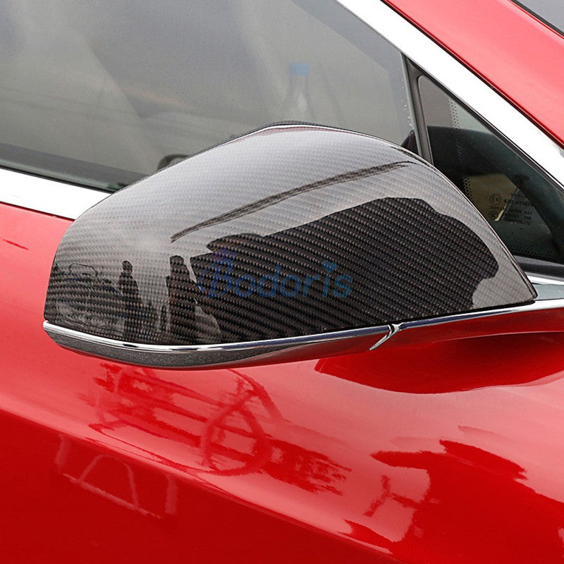 Carbon Fiber Look Mirror Garnish Moulding Cover Side Wings Rear View Overlay Panel 2014-2019 For Tesla Model S Car Accessories