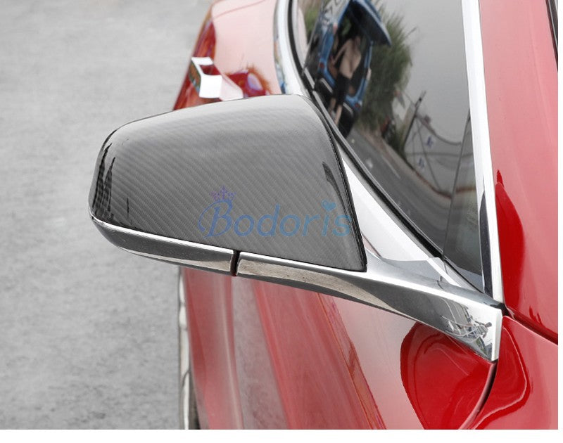 Carbon Fiber Look Mirror Garnish Moulding Cover Side Wings Rear View Overlay Panel 2014-2019 For Tesla Model S Car Accessories