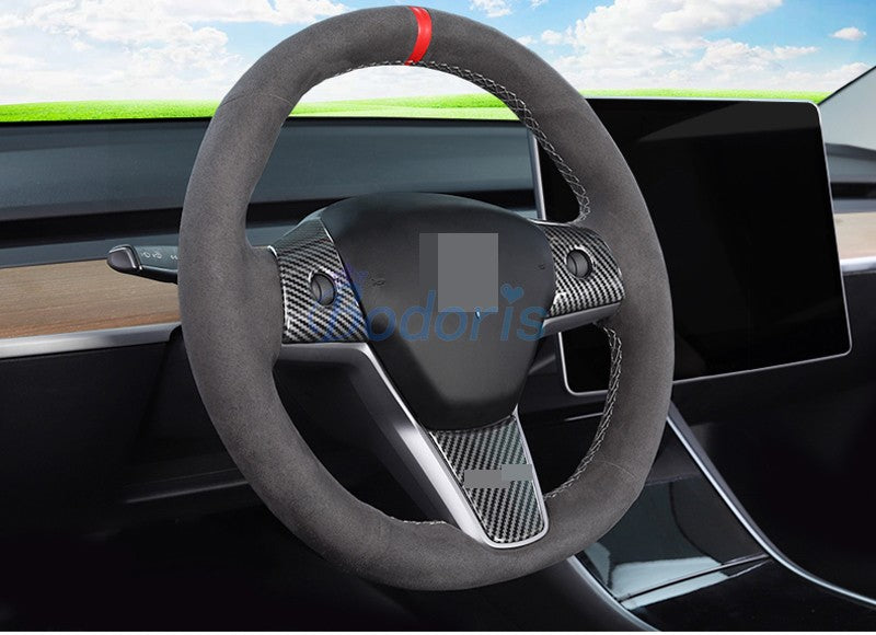 For Tesla Model 3 2017 2018 2019 Carbon Fiber Color Interior Steering Wheel Trim Cover Car Styling Accessories