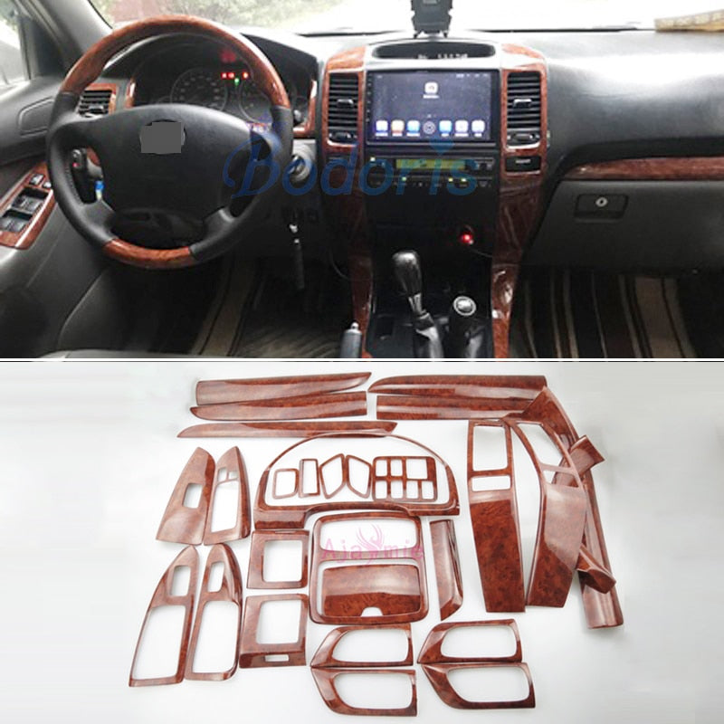 28 pcs Interior Wooden Color Trim Panel Cover Package 2003-2009 Car Styling For Toyota Land Cruiser 120 Prado FJ120 Accessories