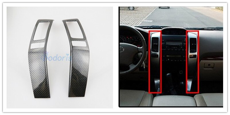 Carbon Fiber Color Dashboard Trims Panel Air Vent Cover Light Outlet Strips For Toyota Land Cruiser 120 Prado FJ120 2003-2009